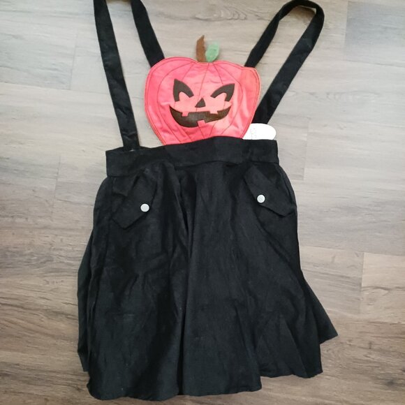 RARE Unique Vintage Black & Orange Jack-O-Lantern Pinafore Coverall Dress 14 - Picture 2 of 7